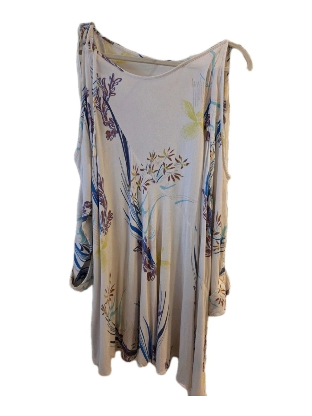 Free People Open Skies Dress Wild  Flowers Flowy Open Sleeves Size Large IVORY